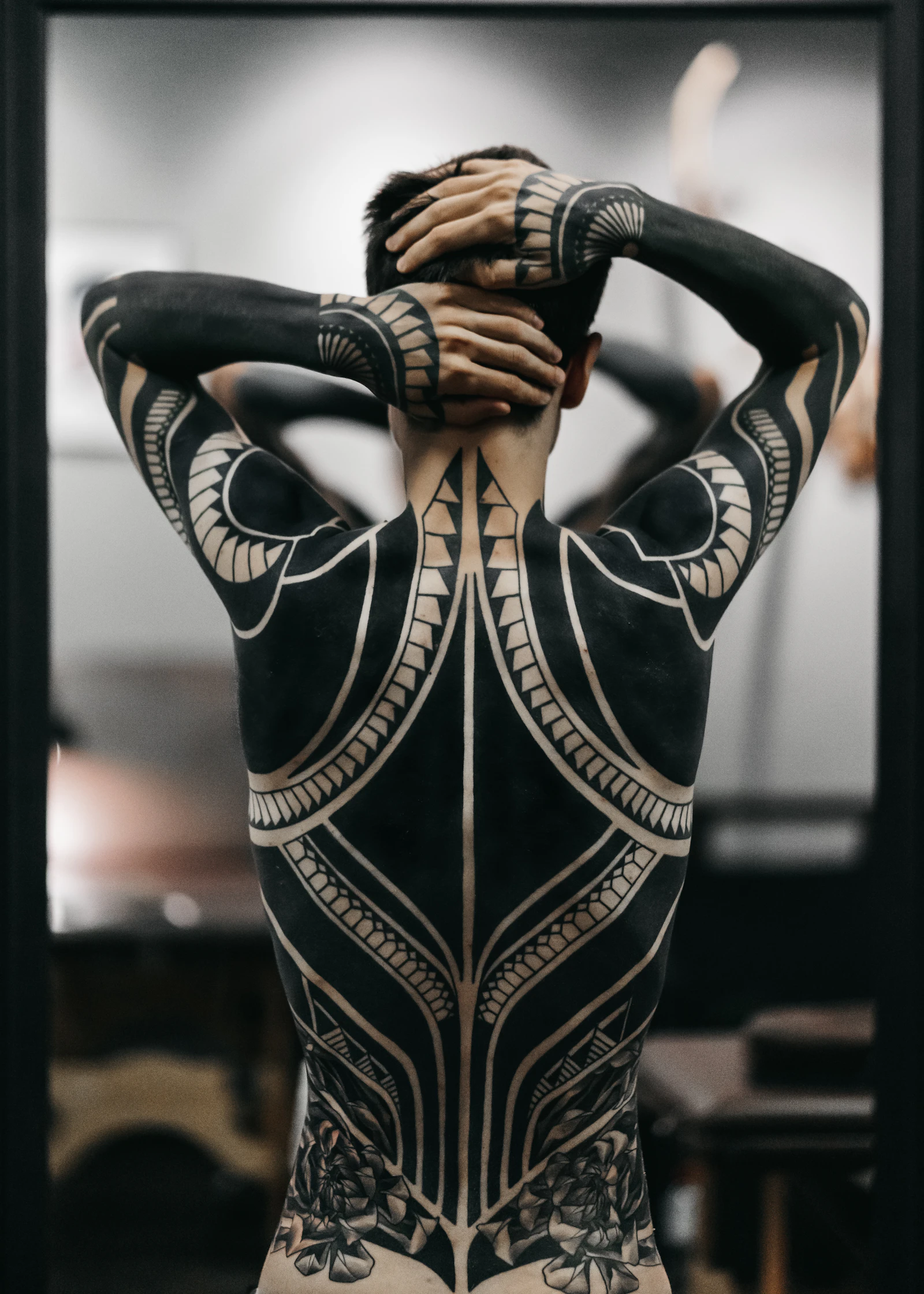 Full body ornamental blackwork tattoo art