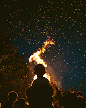 silhouette of people looking on fire under starry night
