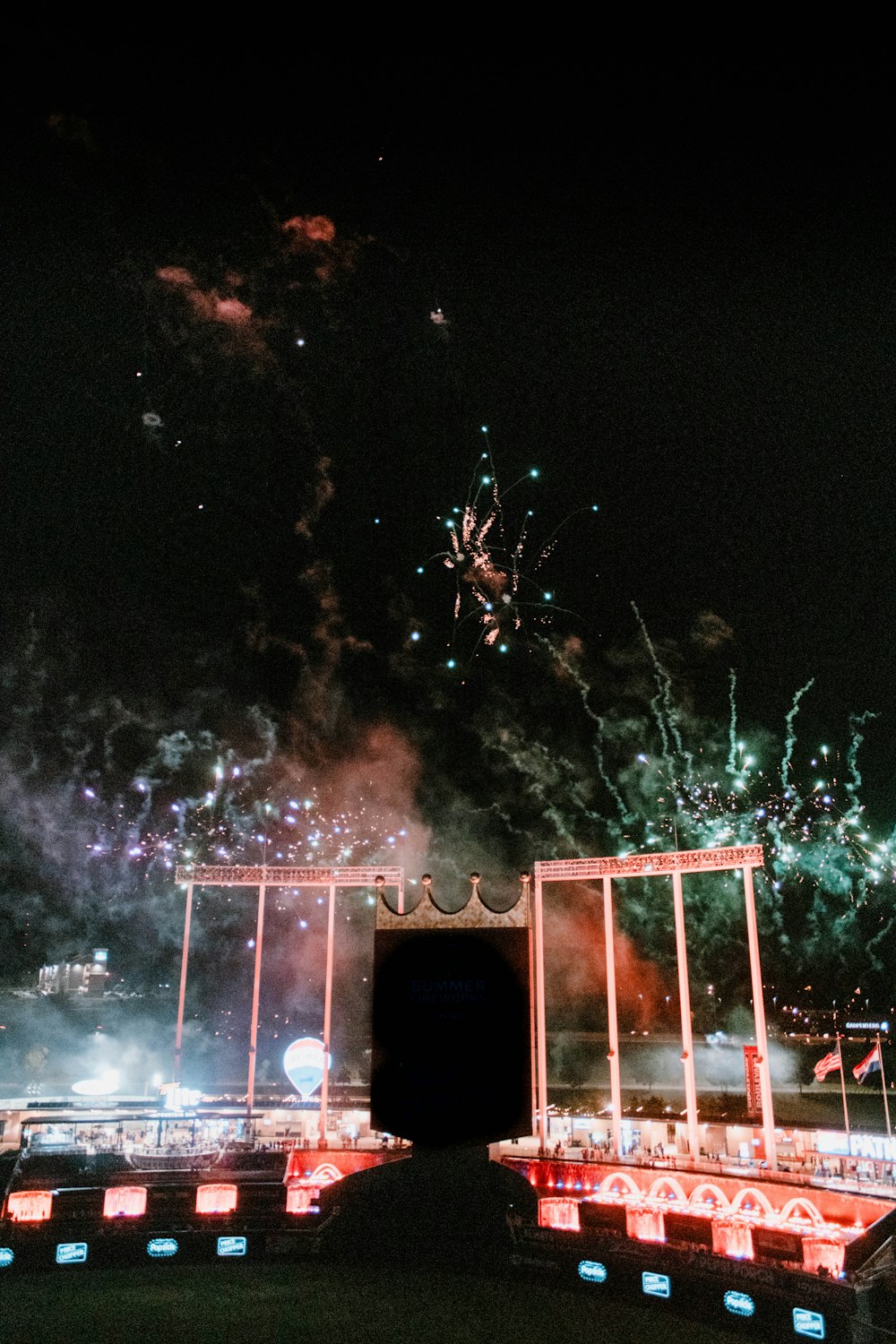 fireworks display near building