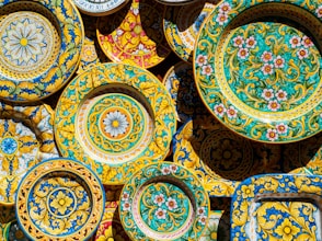 multicolored floral plates