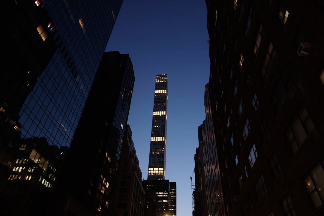 city high rise buildings under blue night sky
