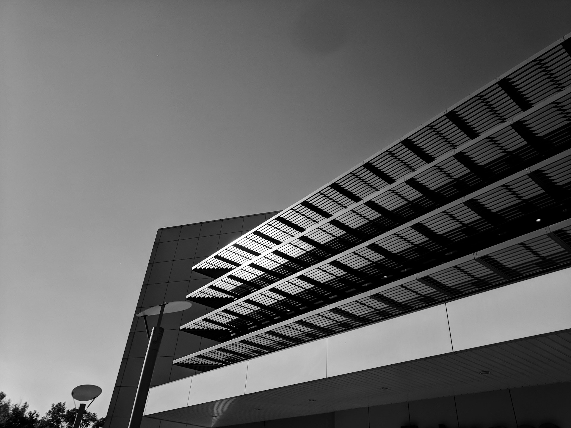 grayscale photo of concrete building