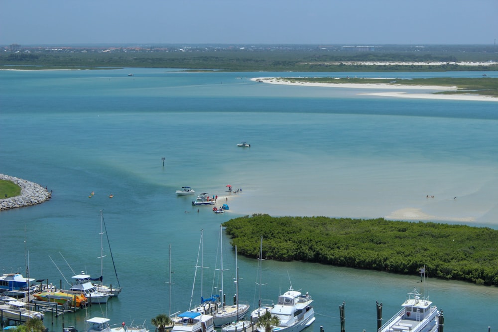 yacht parked near island