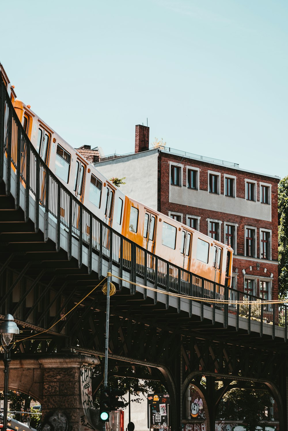 train travelling on bridge