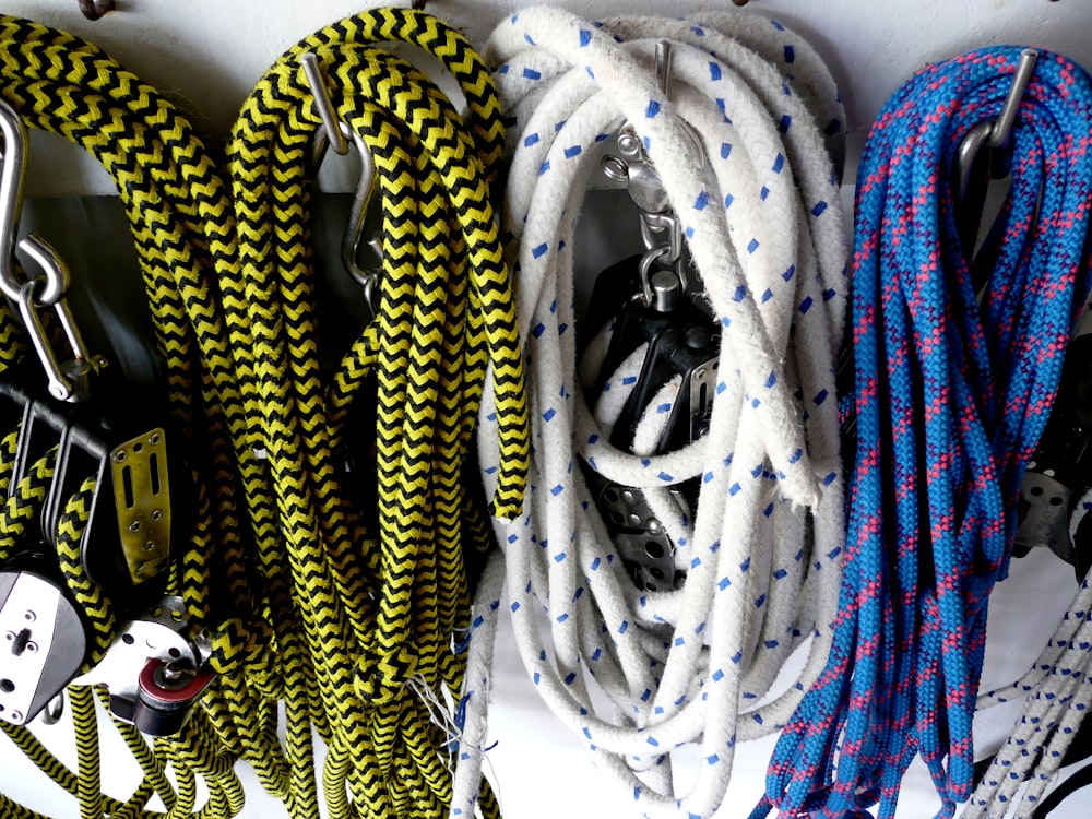 four assorted-color ropes