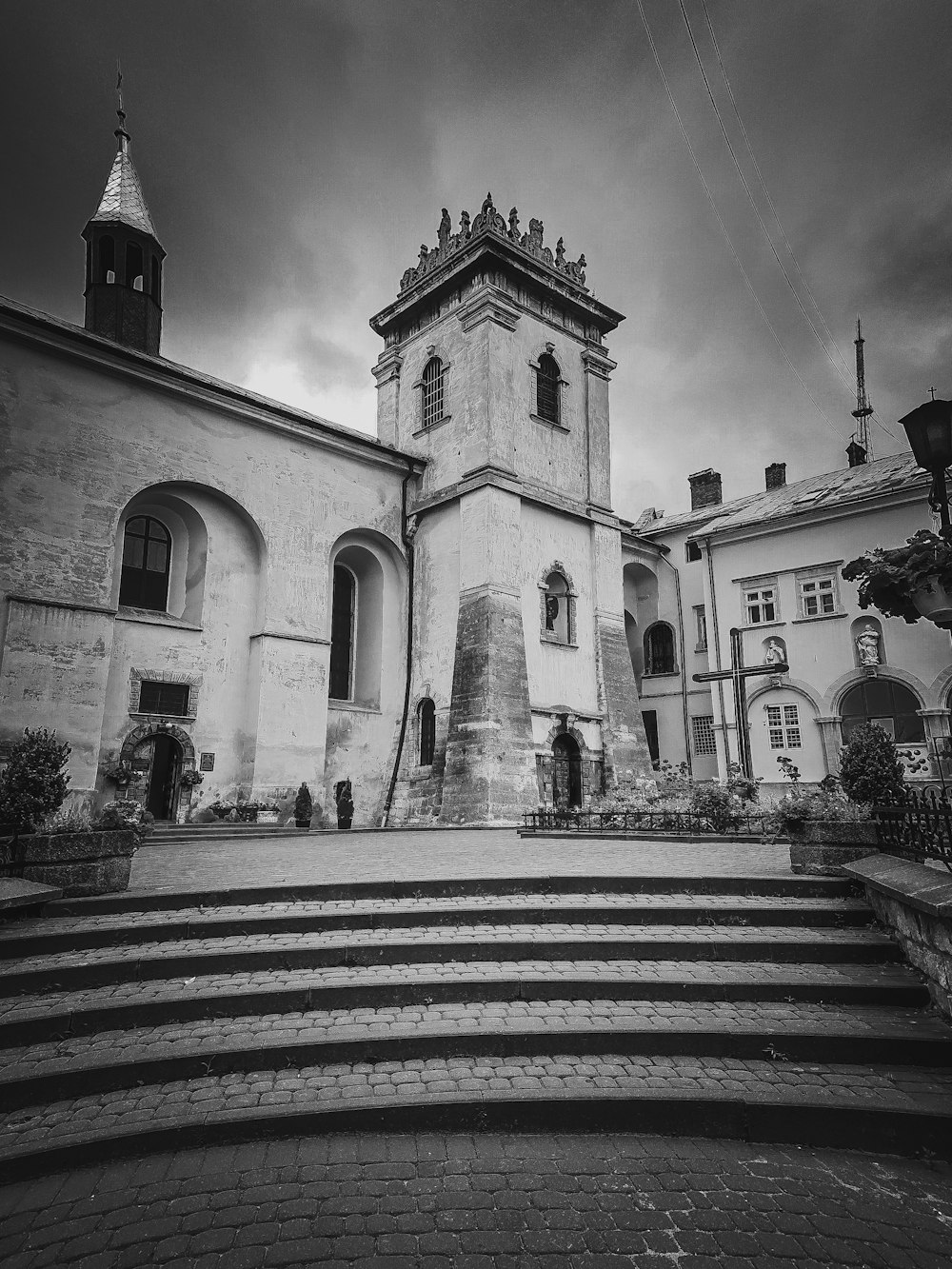 grayscale photography of cathedral
