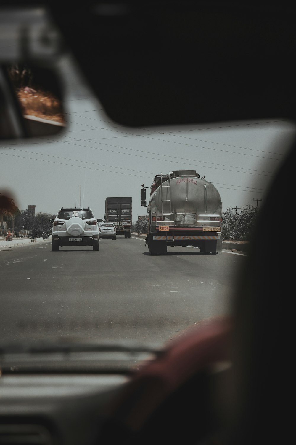 vehicles at the road view inside driver seat