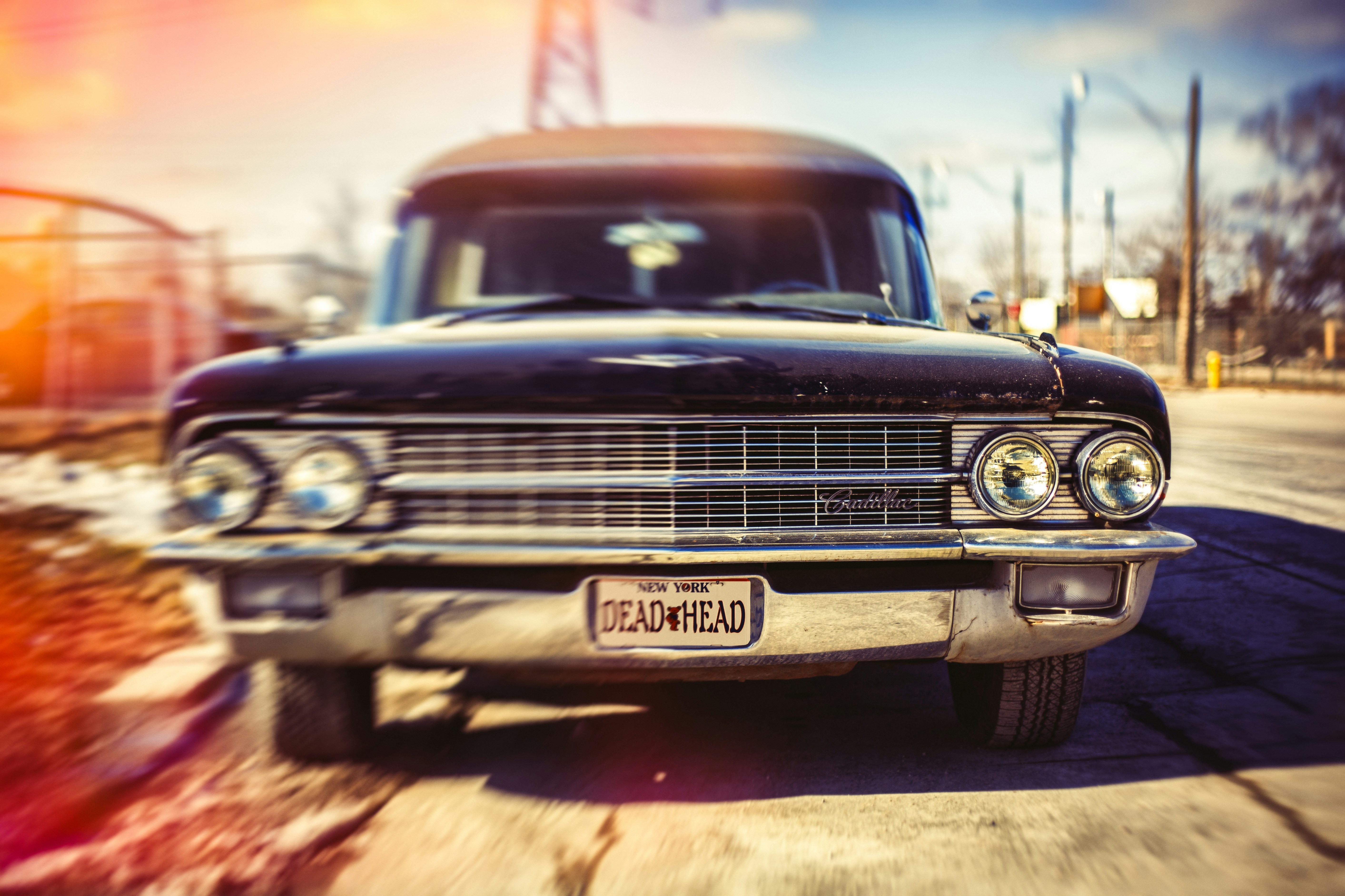 classic black car on the road
