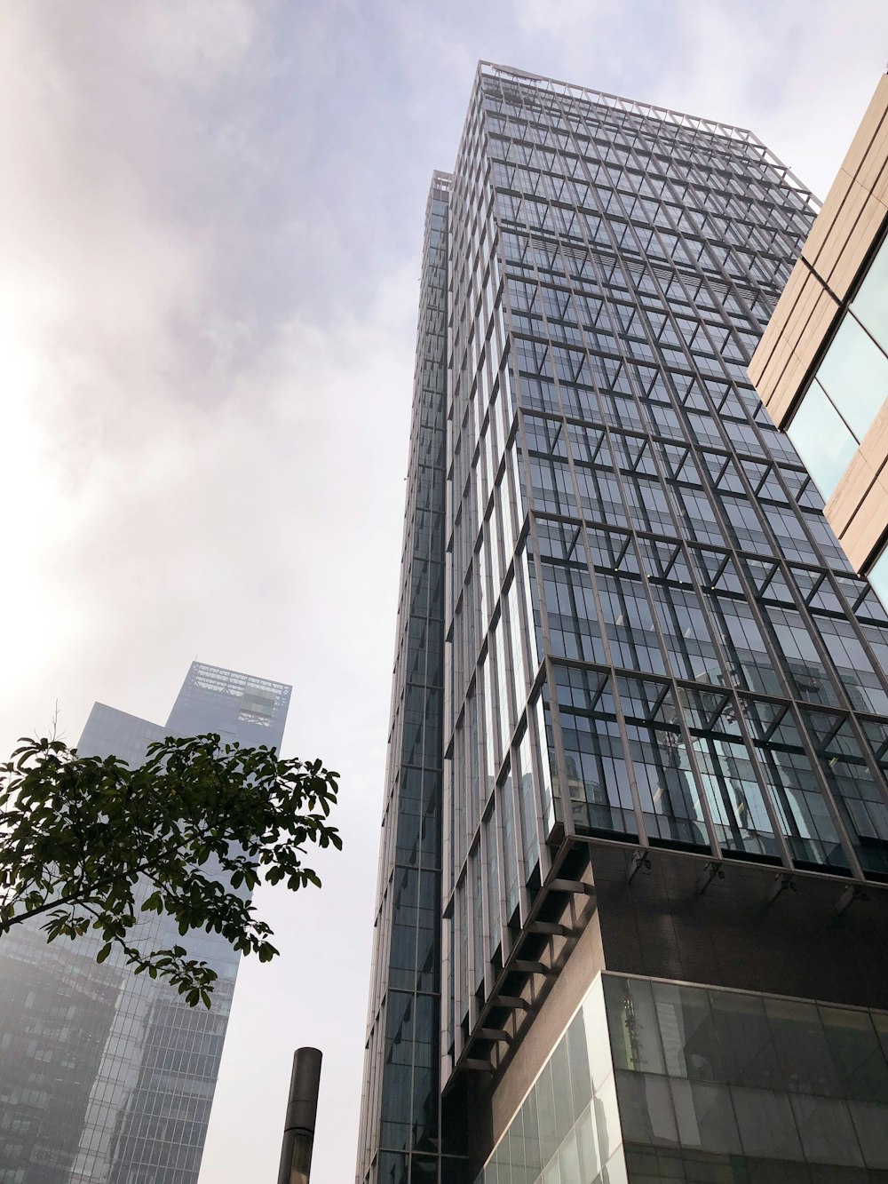 low-angle photography of gray glass high-rise building