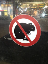 Modern icon depicting a rat silhouette with a crossed-out sign.