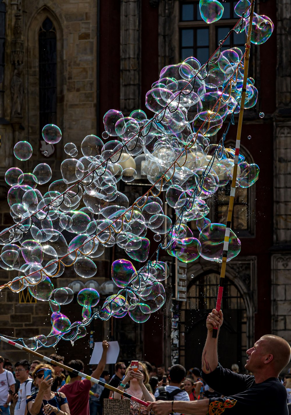 man showing bubble performance