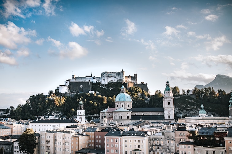 Scenic view of the Munich to Salzburg road trip, showcasing Salzburg’s baroque architecture and the 