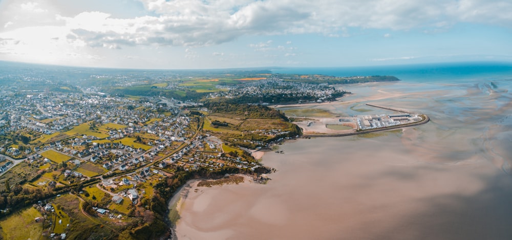 aerial view of buildings near ocean