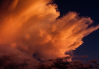 Wind blown cloud tops in the setting sun. 