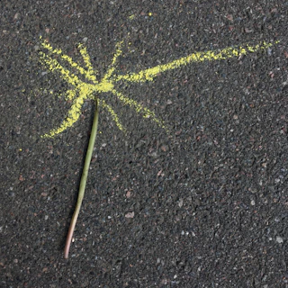 An abstract chalk drawing on pavement illustrating cosmic patterns and human connections.
