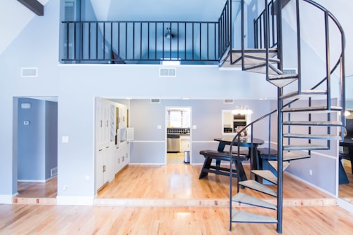 black, white and gray themed loft conversion apartment
