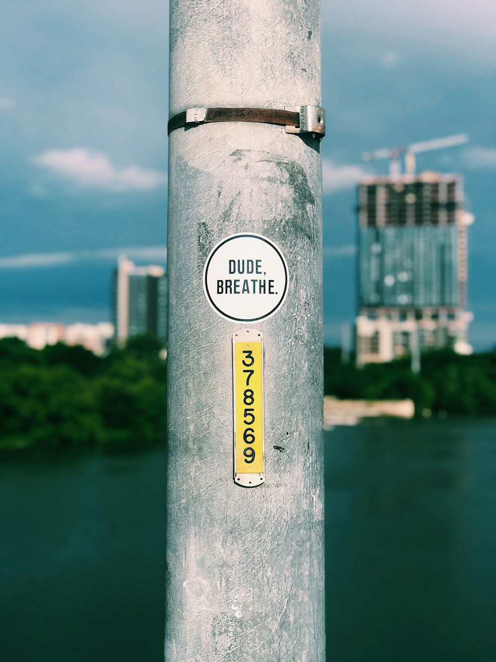 dude breathe sticker on gray post