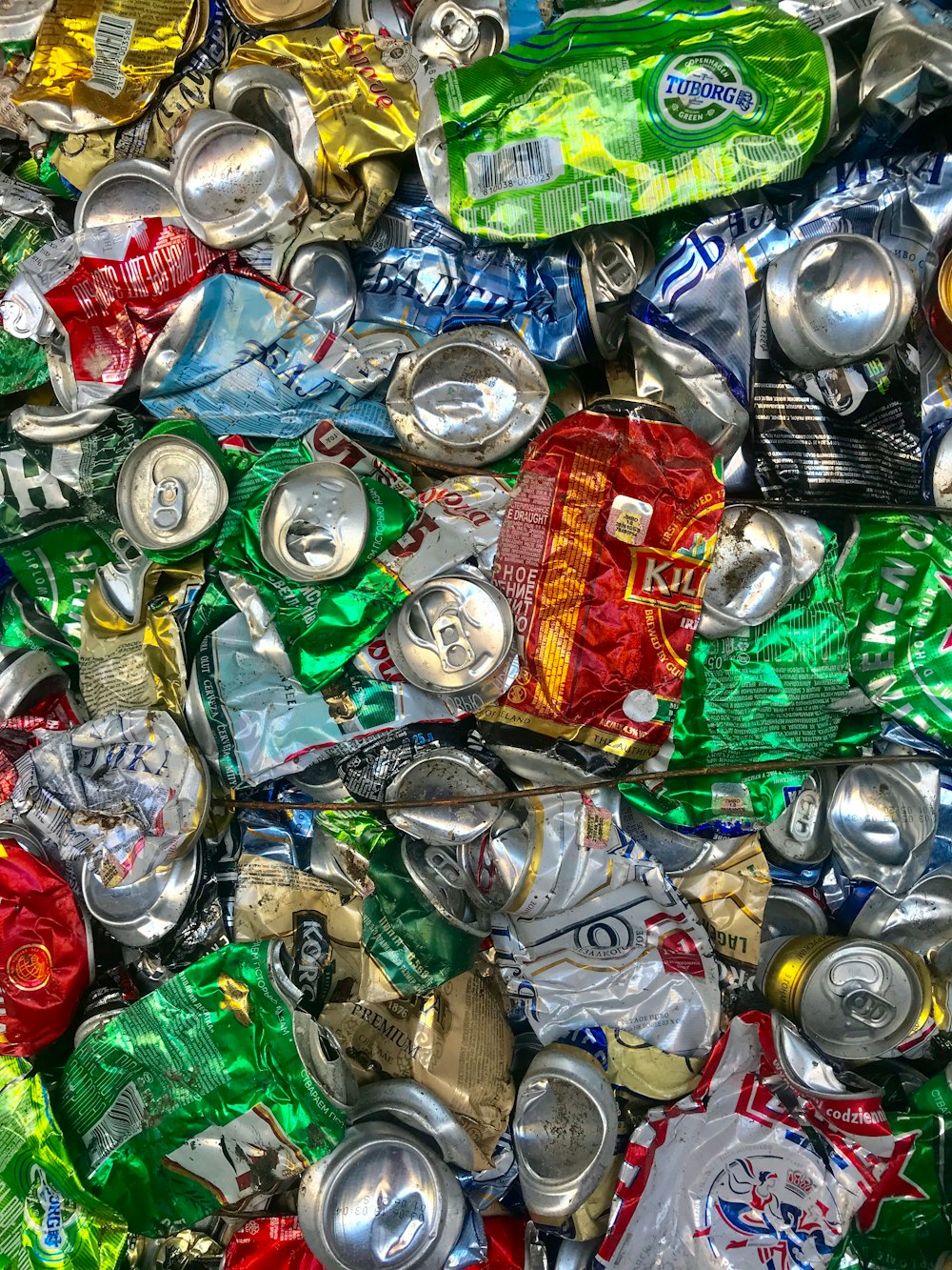 crushed assorted beverage cans lot