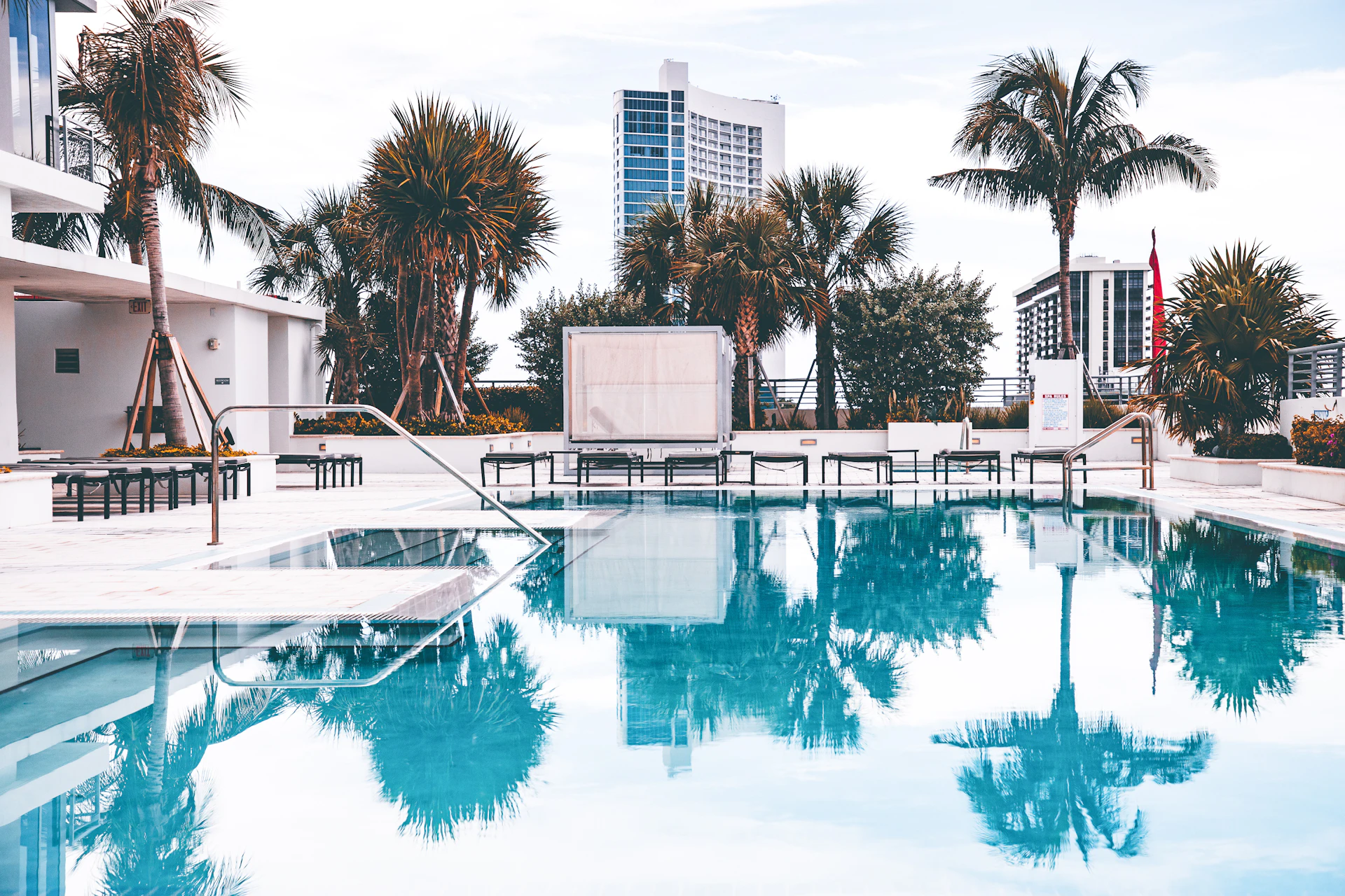 Florida community swimming pool and landscaping