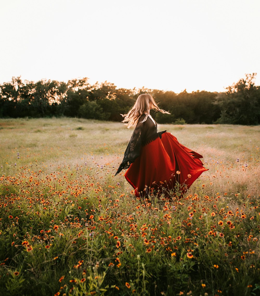 women's red and black floral dress