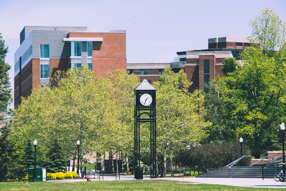 gray clock tower near trees during daytime