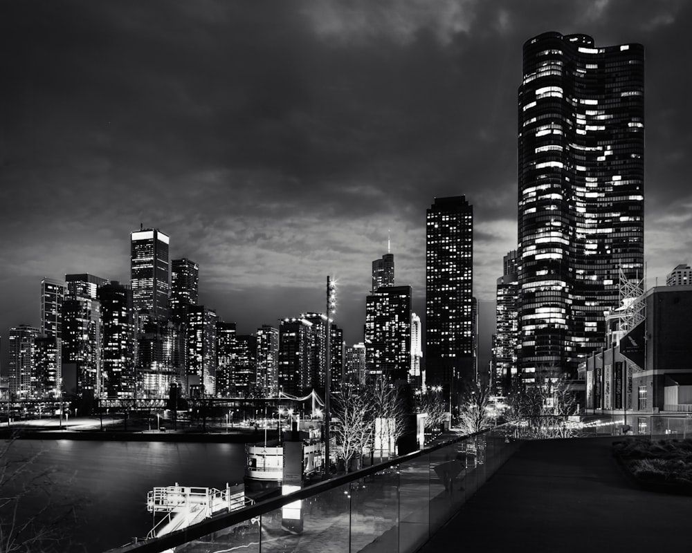 grayscale photography of city buildings