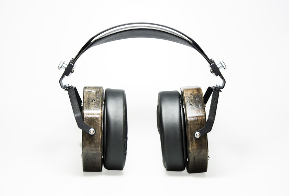 black and brown wireless headphones