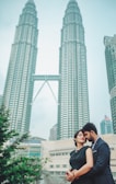 A vibrant cityscape featuring a couple in love.