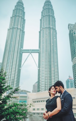 A vibrant cityscape featuring a couple in love.