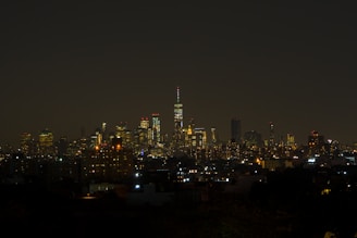 A sleek dark-toned image of a city skyline at night symbolizing financial growth.