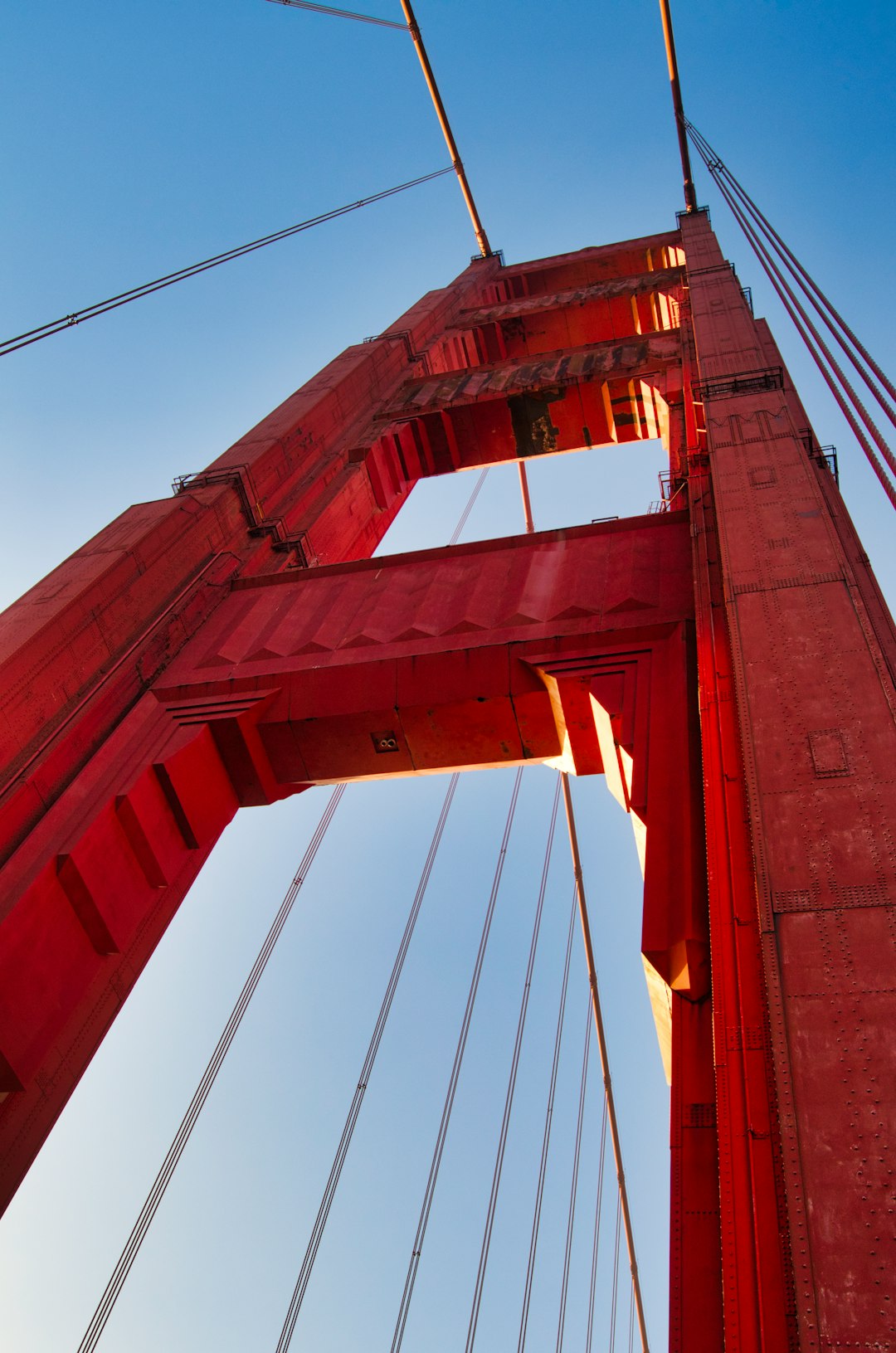 low-angle photography of metal bridge