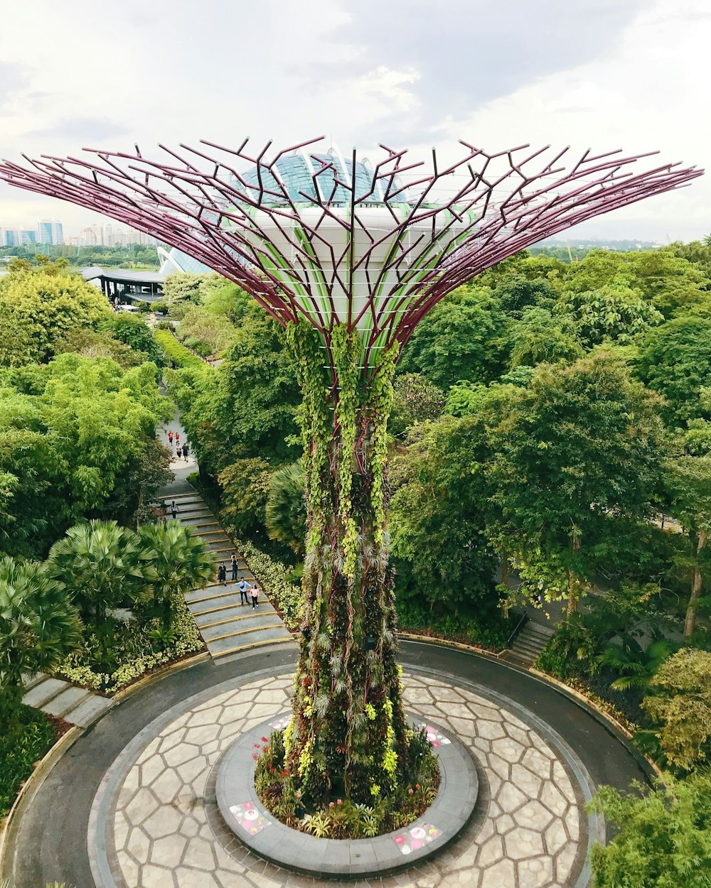 aerial photo of leaf covered tower on park