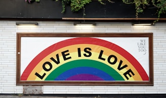 love is love wall art with brown wooden frame