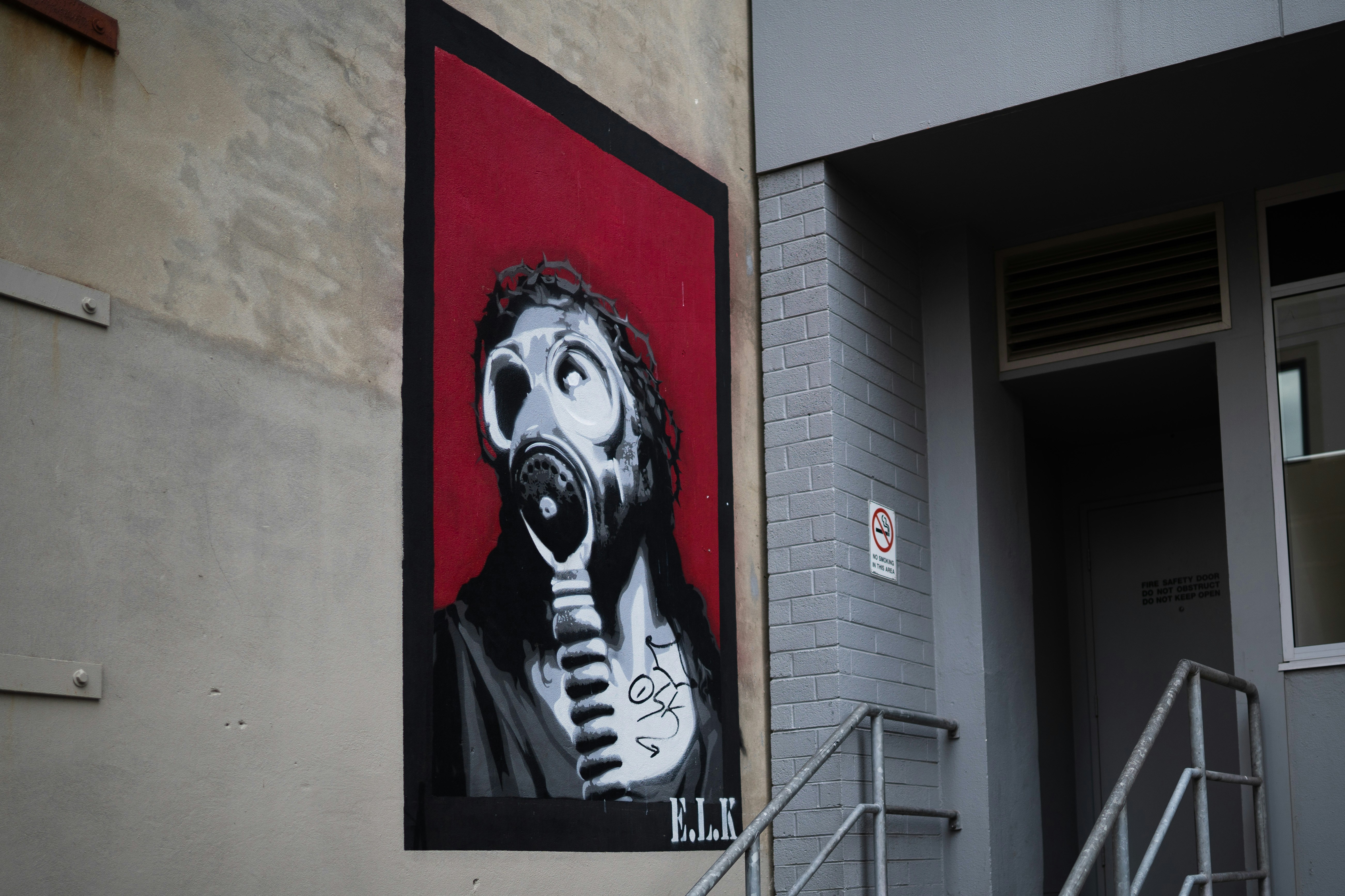 Dark and unique piece of street art in Perth's Wolf Lane district.