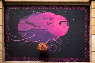 purple and black painting on wall