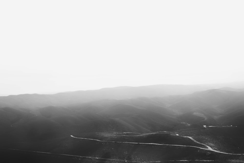 grayscale photo of mountains