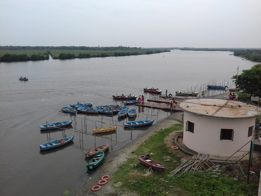 blue and yellow boats during daytime