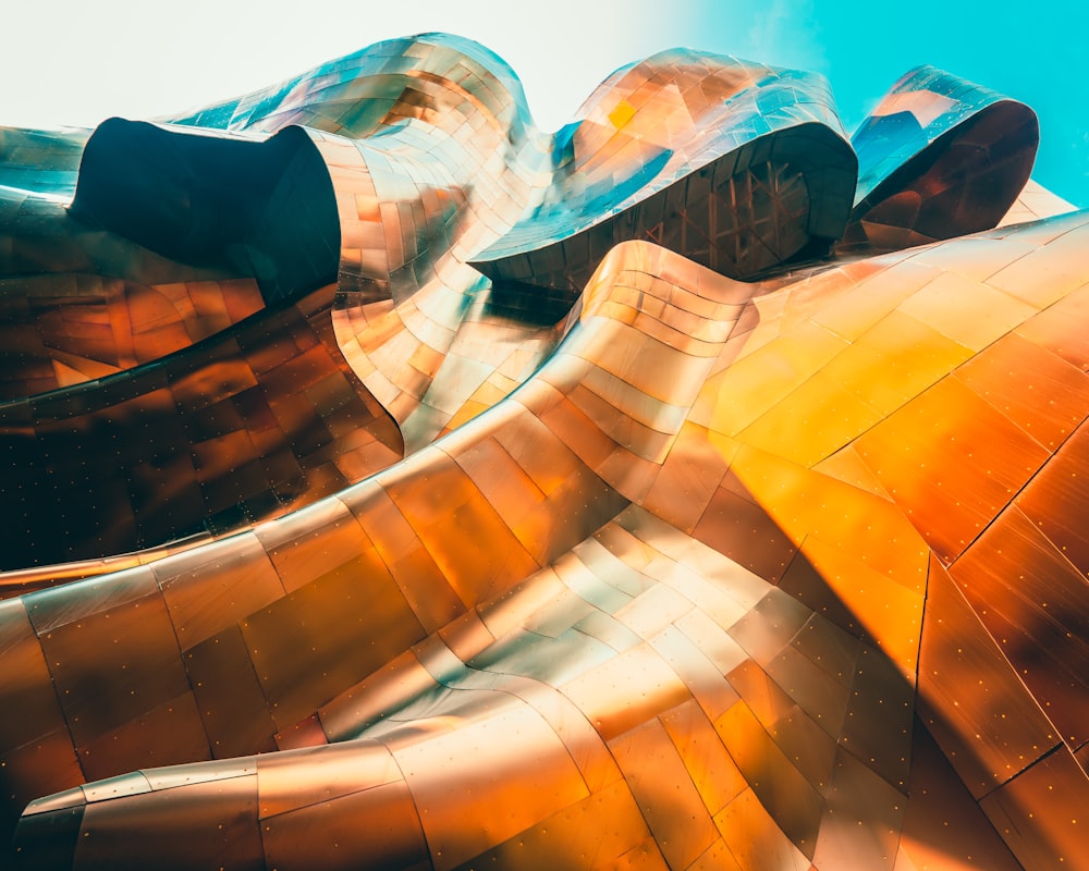 a close up of a building with a sky background