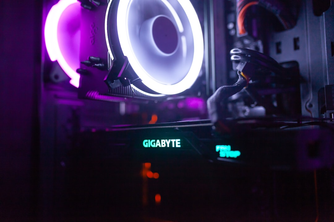 black computer tower interior photo showing Gigabyte logo