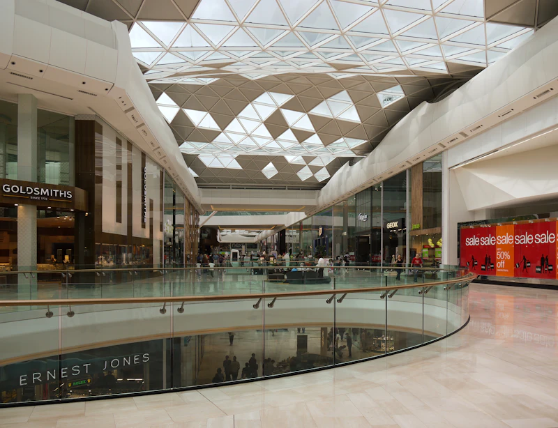 Retail shopping centre rooftop with commercial solar panels