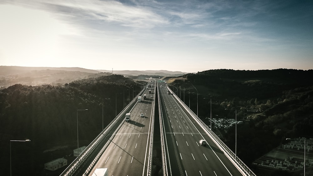 aerial view of two roads