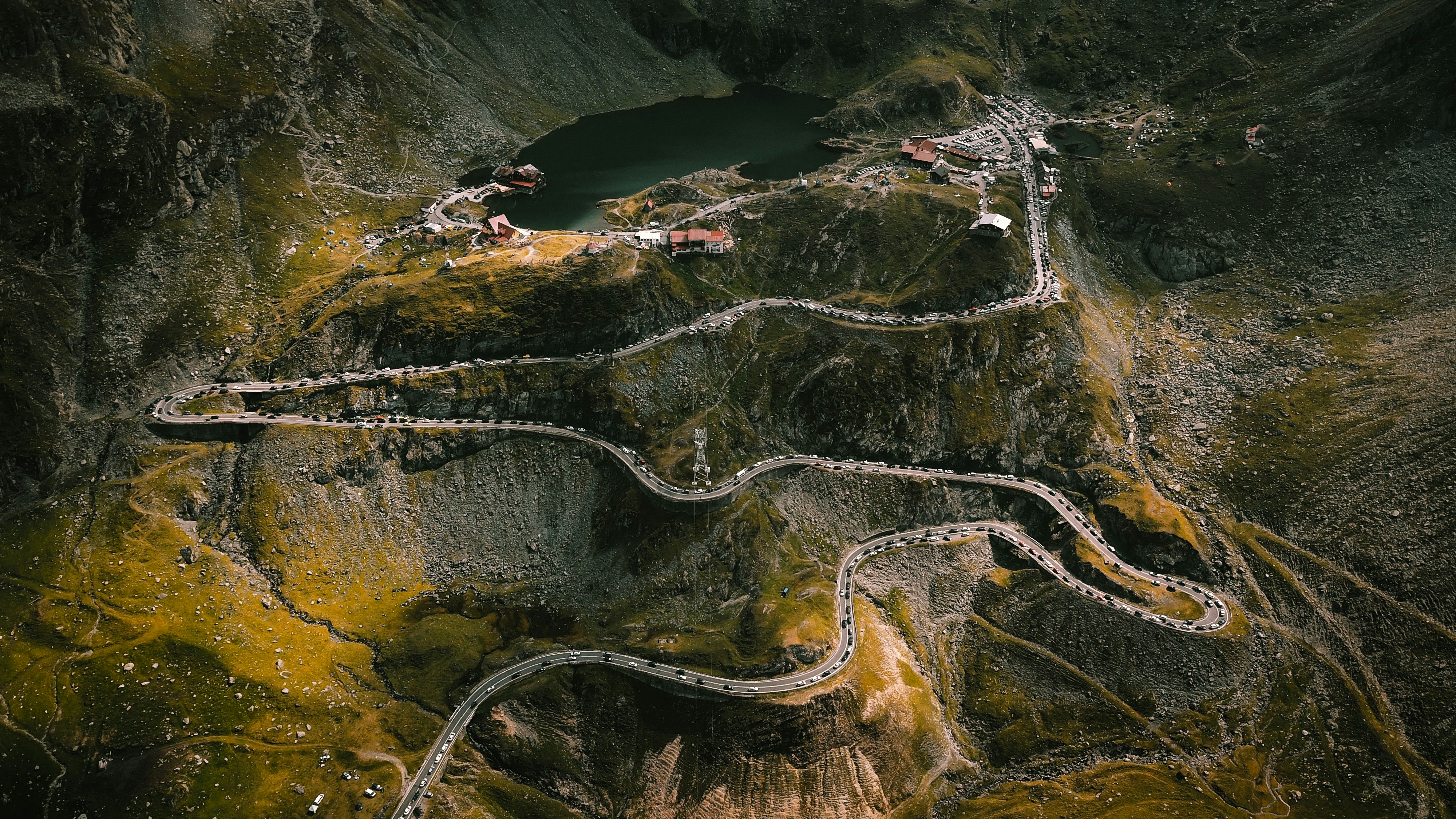 aerial photography of zig zag mountain road