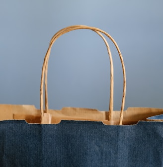 blue and brown tote bag