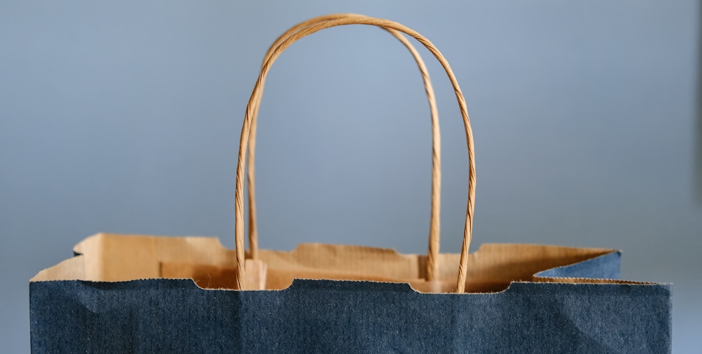 blue and brown tote bag