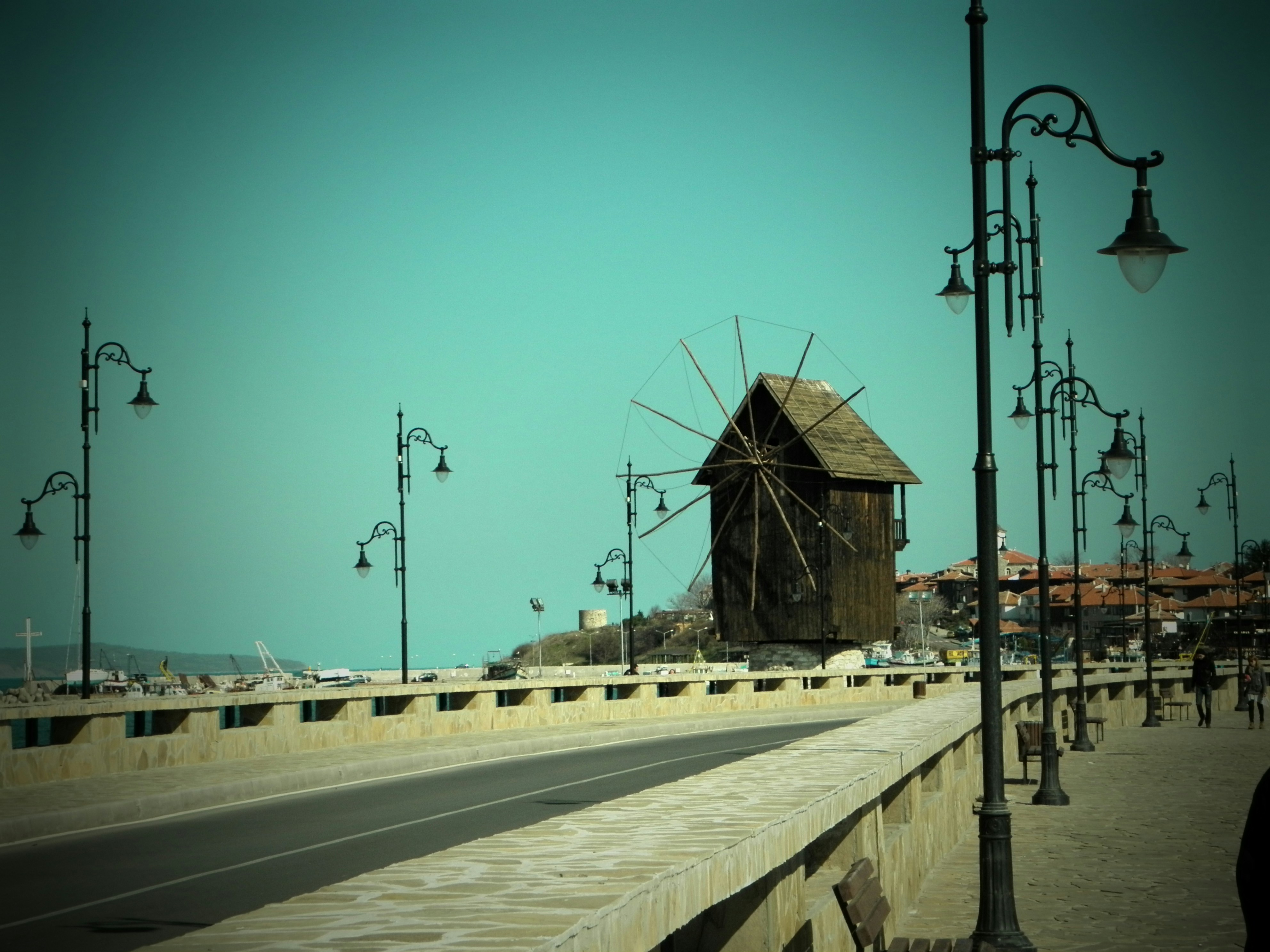 brown wooden windmill hut photo