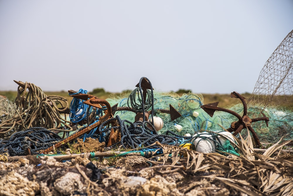 assorted trash in open field