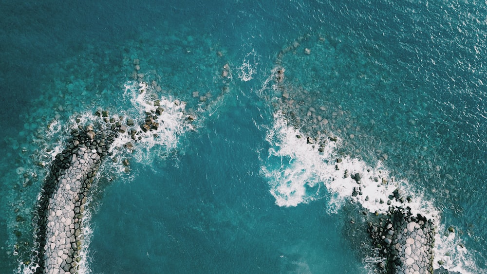 aerial view of blue water