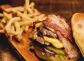 cheese burger and fried potato