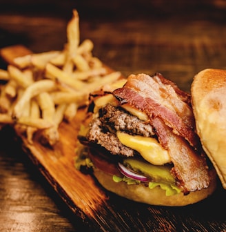 cheese burger and fried potato