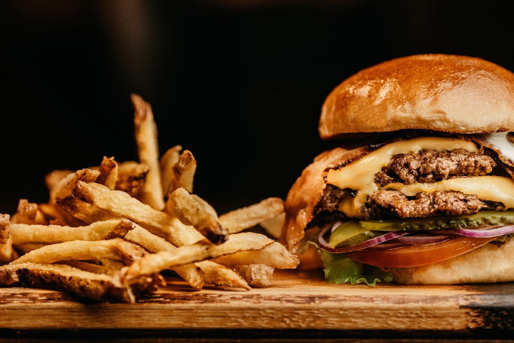 burger with fries